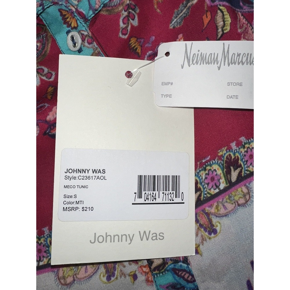 Johnny Was Floral Blouse Meco Scarf Print Tunic Handkerchief Hem Size S Boho NWT - Picture 15 of 16